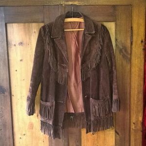 Vintage Brown Suede Leather Fringed Hippie Coat